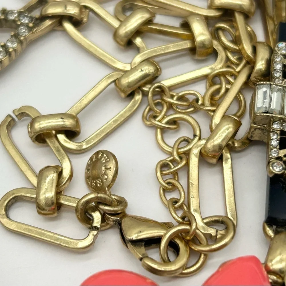 J. Crew Navy and Coral Jeweled Necklace
